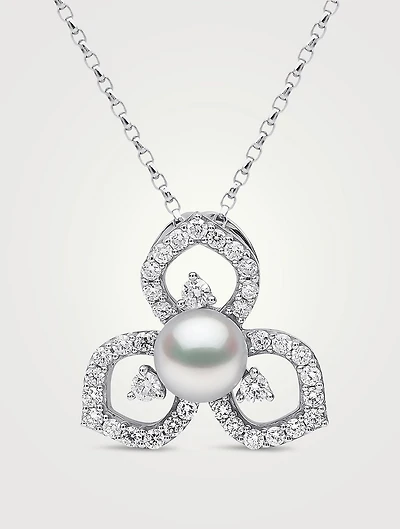 Petal 18K Gold Akoya Pearl Necklace With Diamonds