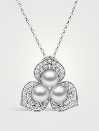 Petal 18K White Gold Akoya Pearl Necklace With Diamonds