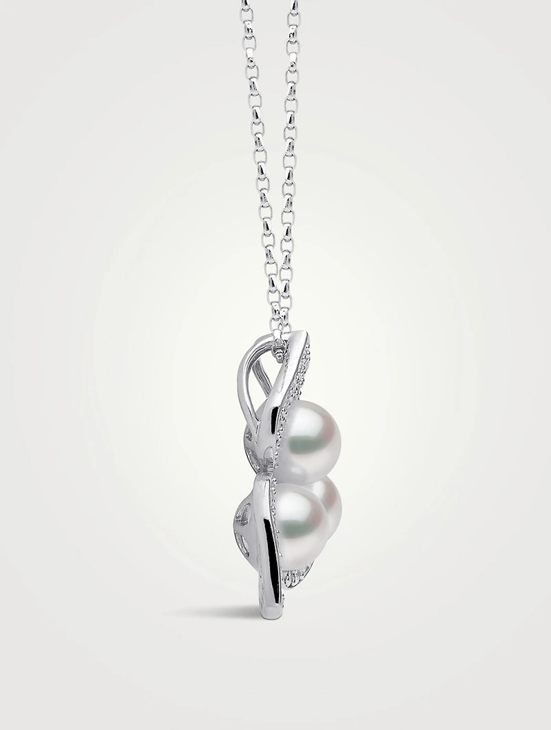 Petal 18K White Gold Akoya Pearl Necklace With Diamonds