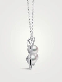 Petal 18K White Gold Akoya Pearl Necklace With Diamonds