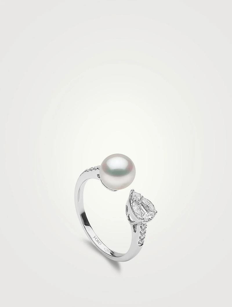 Starlight 18K White Gold Akoya Pearl Ring With Diamonds