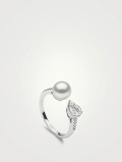 Starlight 18K White Gold Akoya Pearl Ring With Diamonds