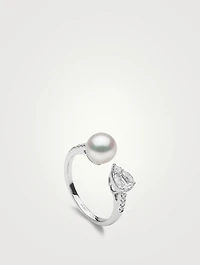 Starlight 18K White Gold Akoya Pearl Ring With Diamonds