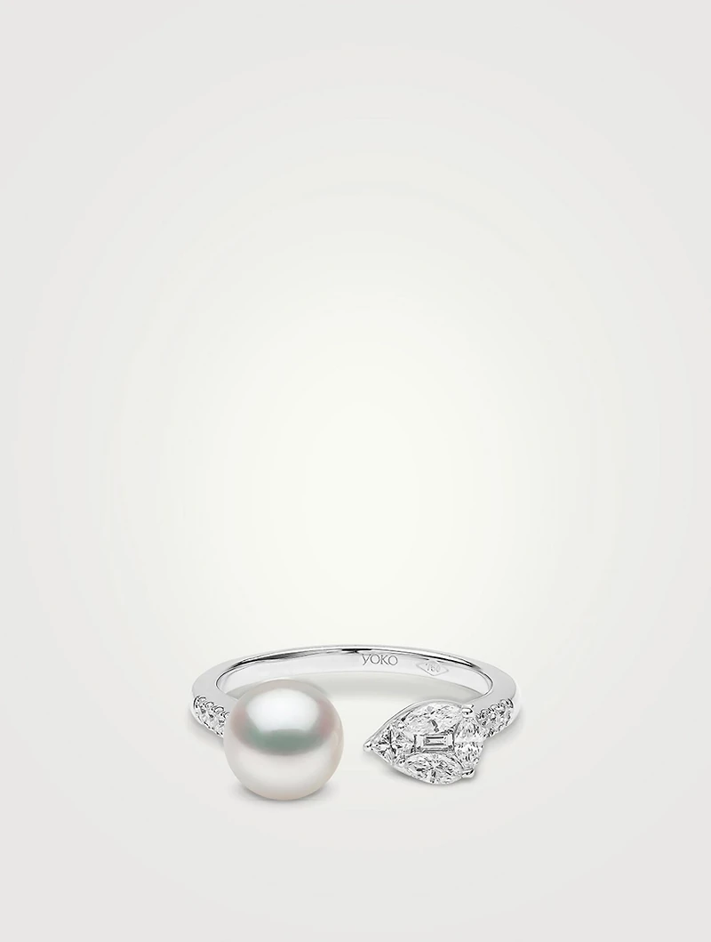 Starlight 18K White Gold Akoya Pearl Ring With Diamonds