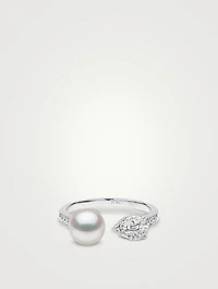 Starlight 18K White Gold Akoya Pearl Ring With Diamonds