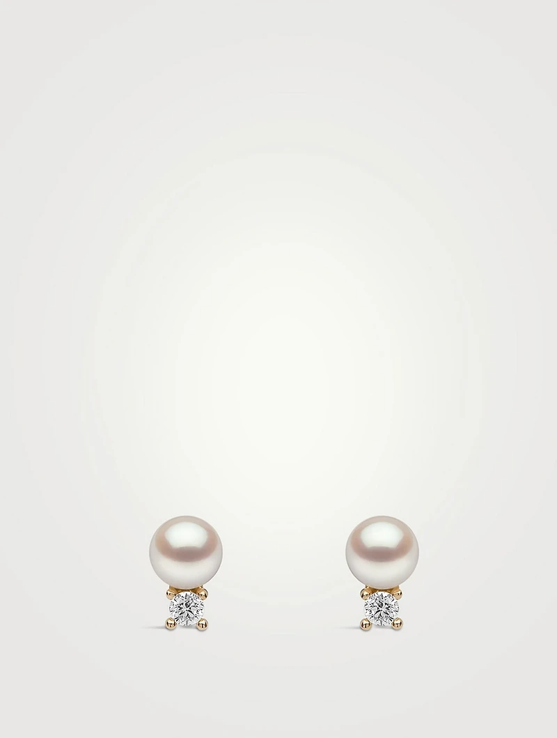 Trend 18K Gold Pearl Stud Earrings With Diamonds