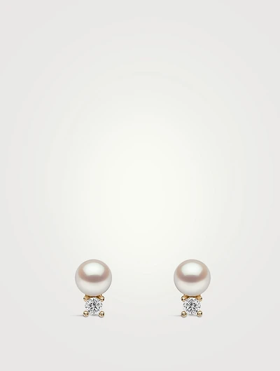 Trend 18K Gold Pearl Stud Earrings With Diamonds