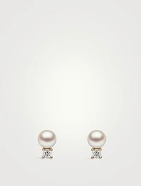 Trend 18K Gold Pearl Stud Earrings With Diamonds