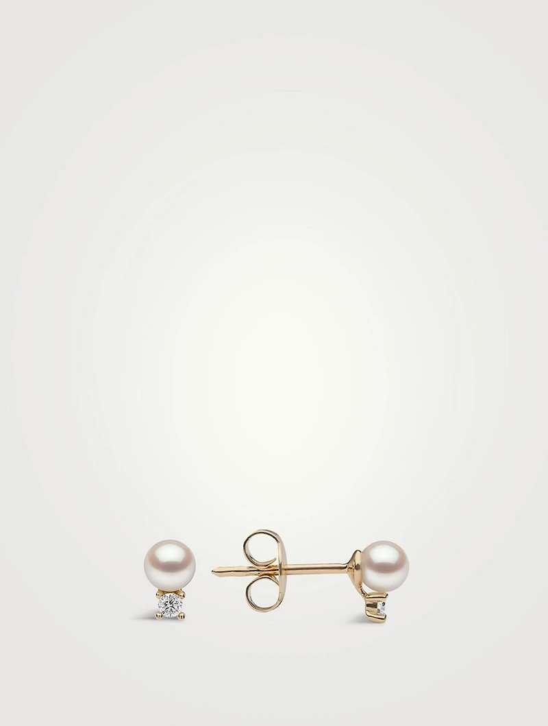 Trend 18K Gold Pearl Stud Earrings With Diamonds