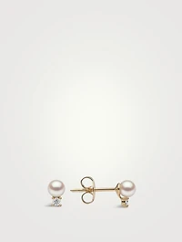 Trend 18K Gold Pearl Stud Earrings With Diamonds
