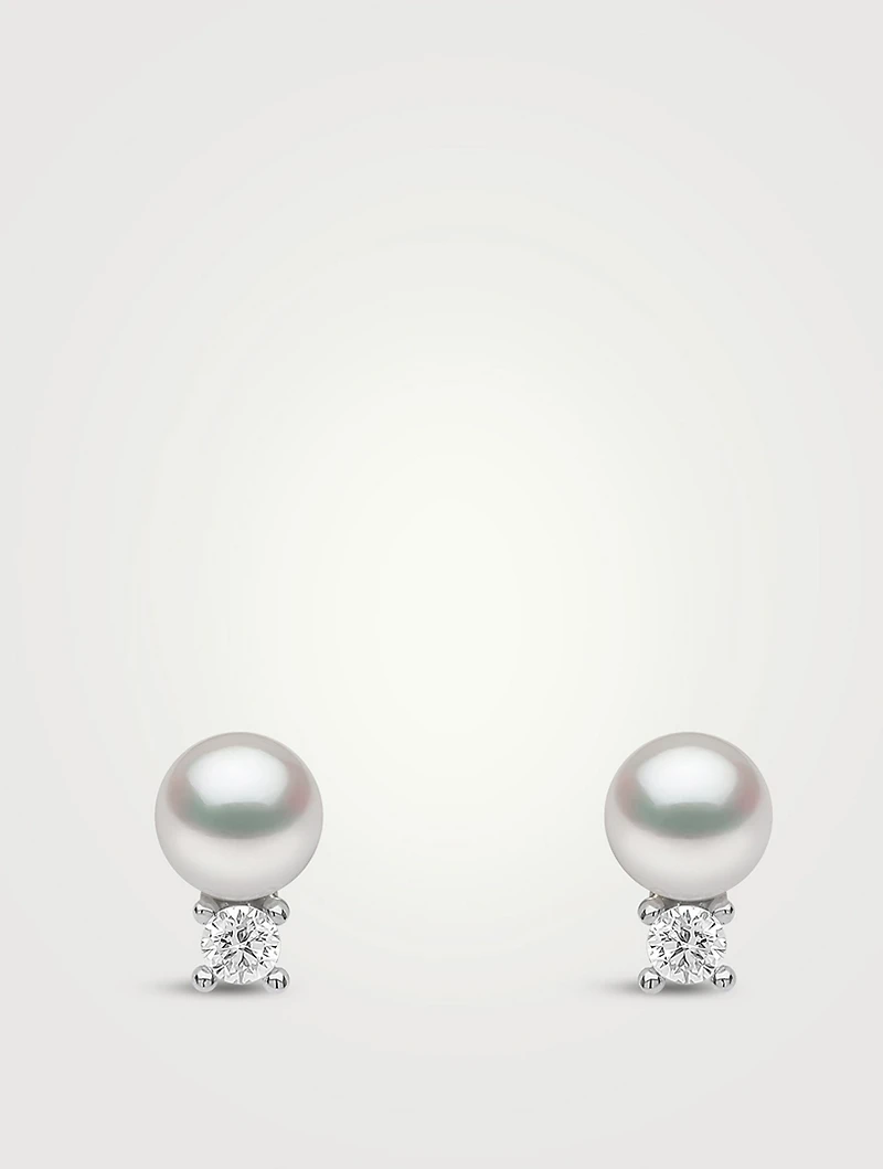 Trend 18K White Gold Pearl Stud Earrings With Diamonds