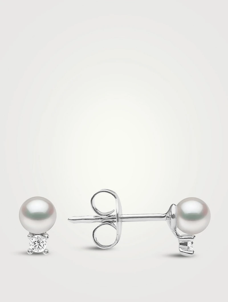 Trend 18K White Gold Pearl Stud Earrings With Diamonds