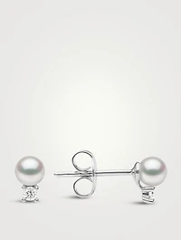 Trend 18K White Gold Pearl Stud Earrings With Diamonds