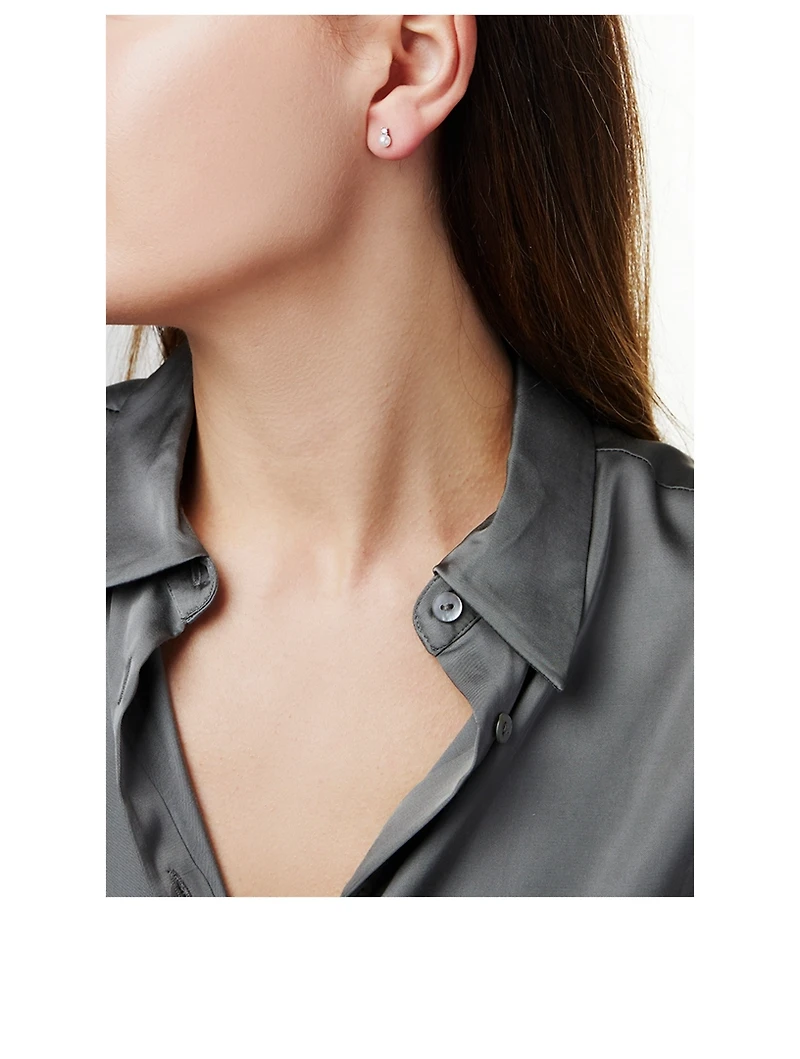 Trend 18K White Gold Pearl Stud Earrings With Diamonds