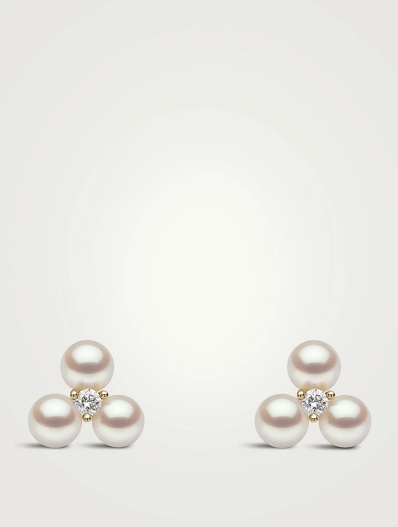 18K Gold Pearl Earrings With Diamonds