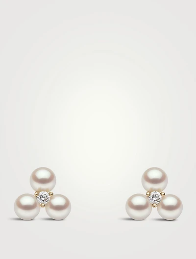 18K Gold Pearl Earrings With Diamonds