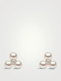 18K Gold Pearl Earrings With Diamonds