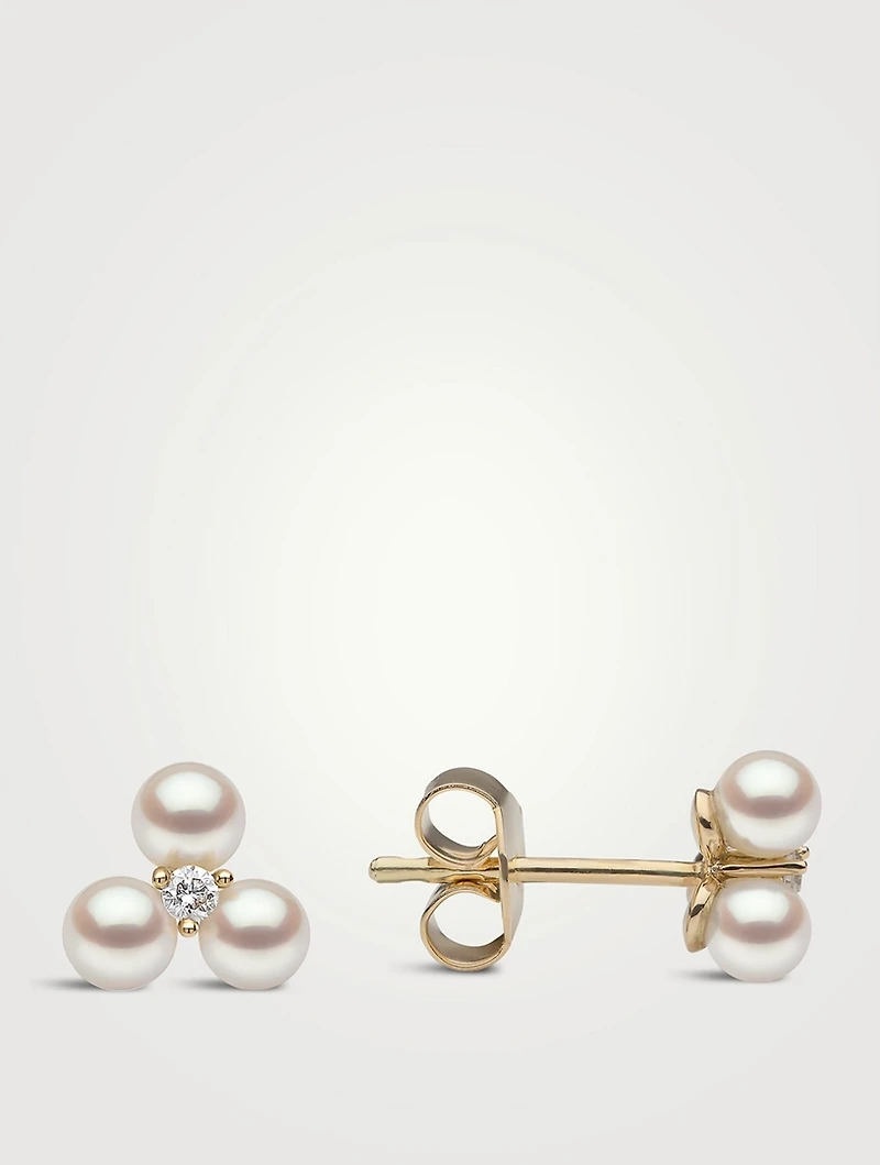 18K Gold Pearl Earrings With Diamonds
