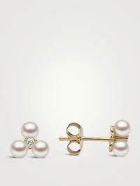 18K Gold Pearl Earrings With Diamonds