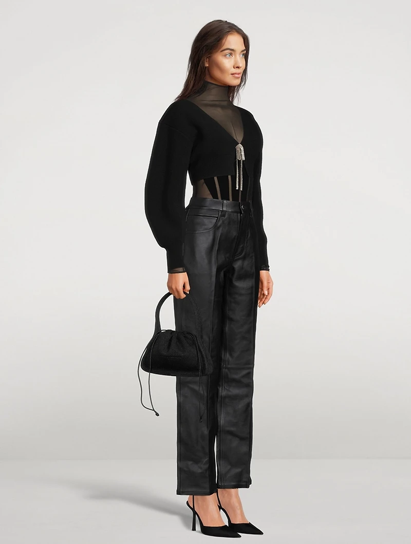 Small Ryan Metallic Rib-Knit Shoulder Bag