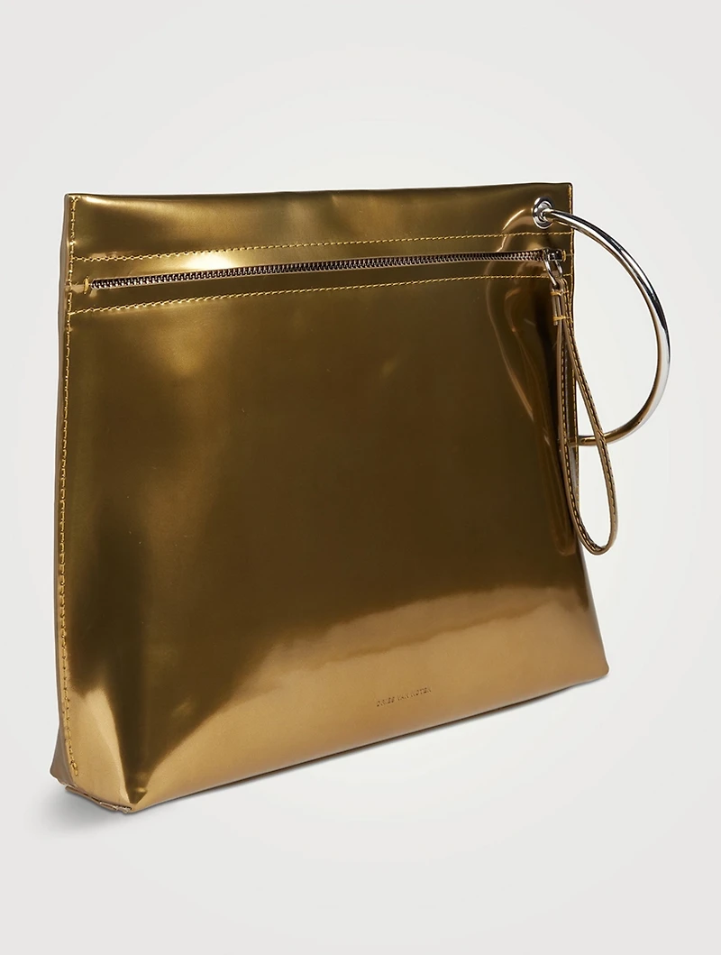 Metallic Leather Ring Clutch
