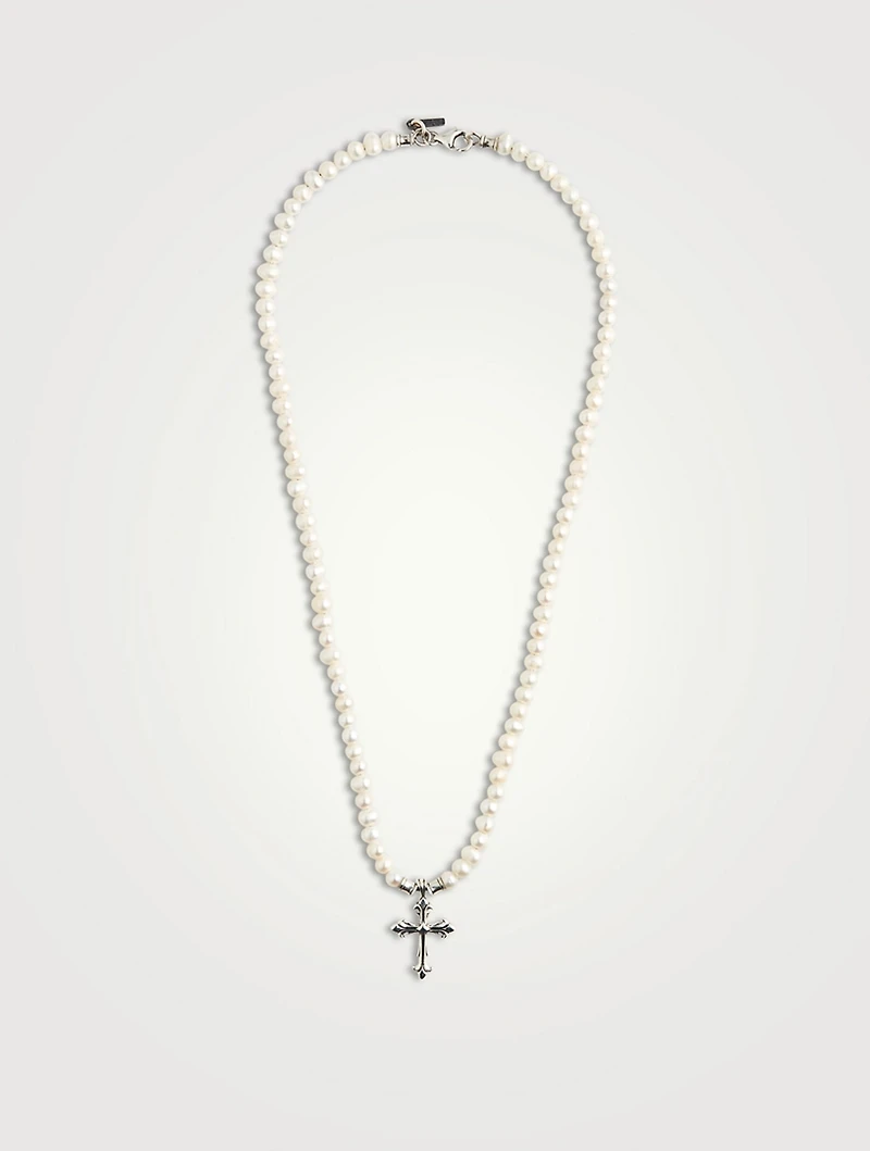 Pearl and Sterling Silver Cross Necklace