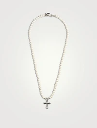 Pearl and Sterling Silver Cross Necklace