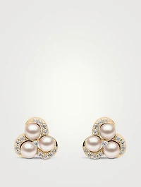 Sleek 18K Gold Akoya Pearl Stud Earrings With Diamonds