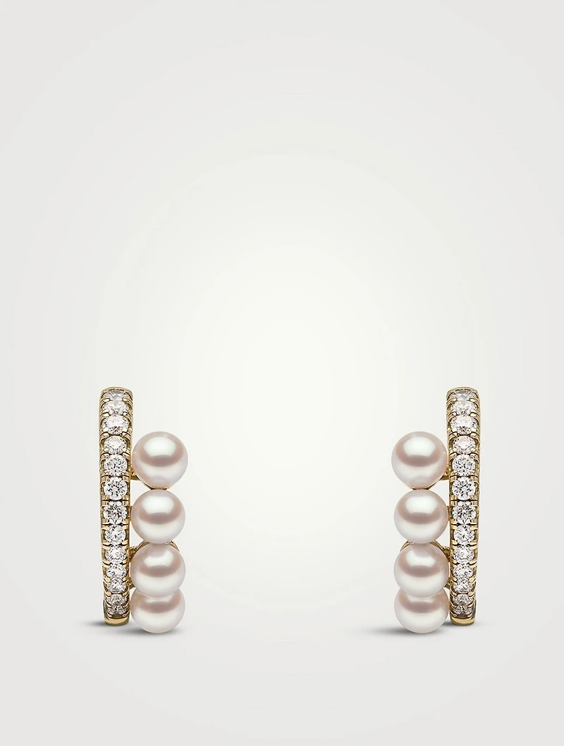 Eclipse 18K Gold Akoya Pearl Earrings With Diamonds
