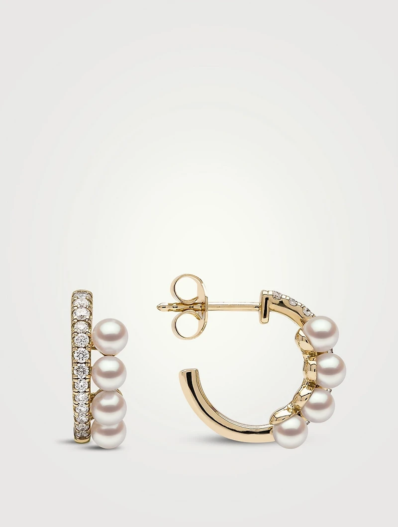 Eclipse 18K Gold Akoya Pearl Earrings With Diamonds