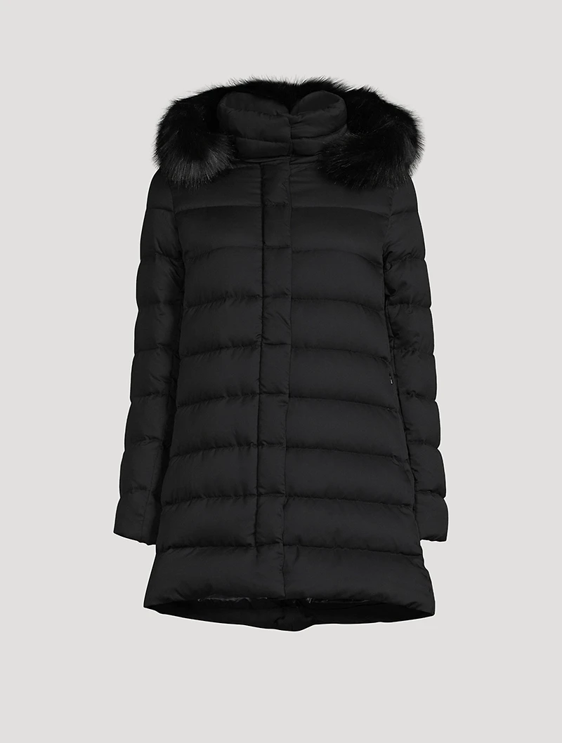 Down Jacket With Faux Fur Trim