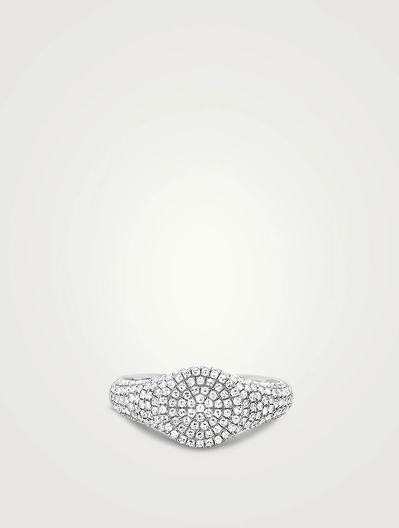 14K White Gold Diamond Signet Ring