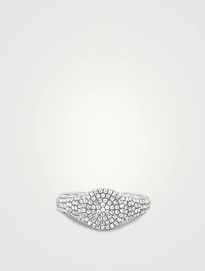 14K White Gold Diamond Signet Ring