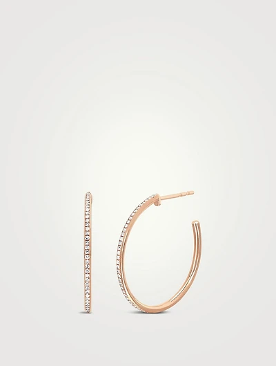 14K Rose Gold Half Diamond Essential Hoop Earrings