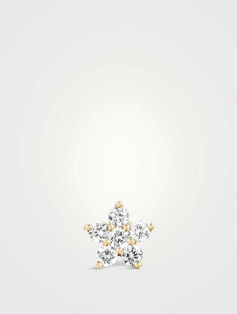 14K Gold Flower Stud Earring With Diamonds