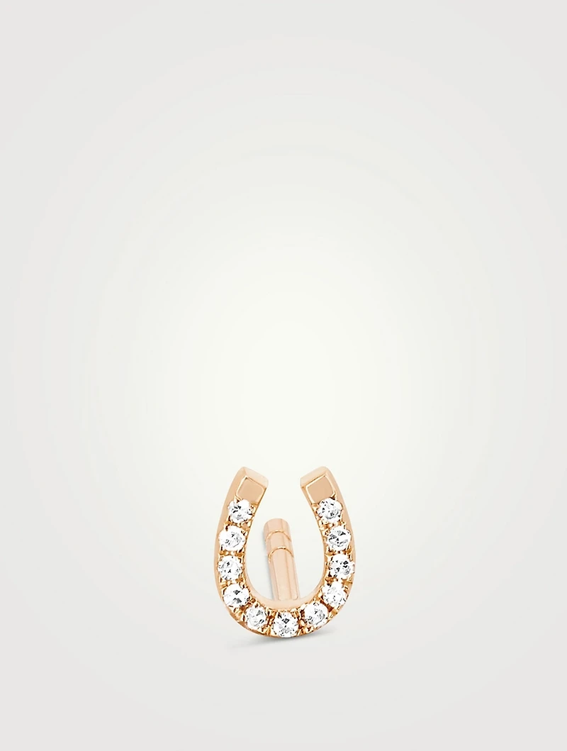 14K Gold Horseshoe Stud Earring With Diamonds