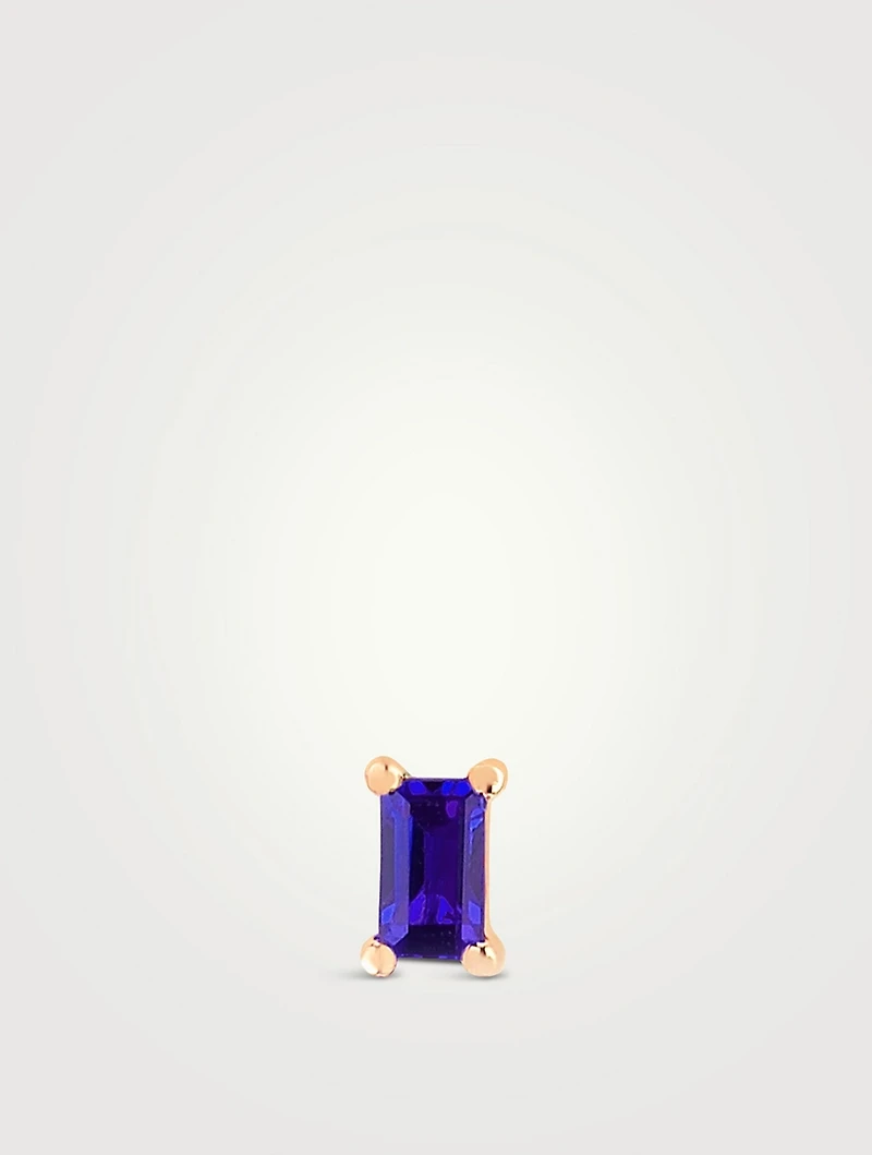 14K Gold Blue Sapphire Baguette Stud Earring