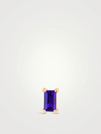 14K Gold Blue Sapphire Baguette Stud Earring
