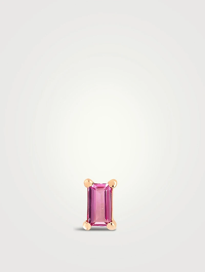 14K Gold Pink Sapphire Baguette Stud Earring