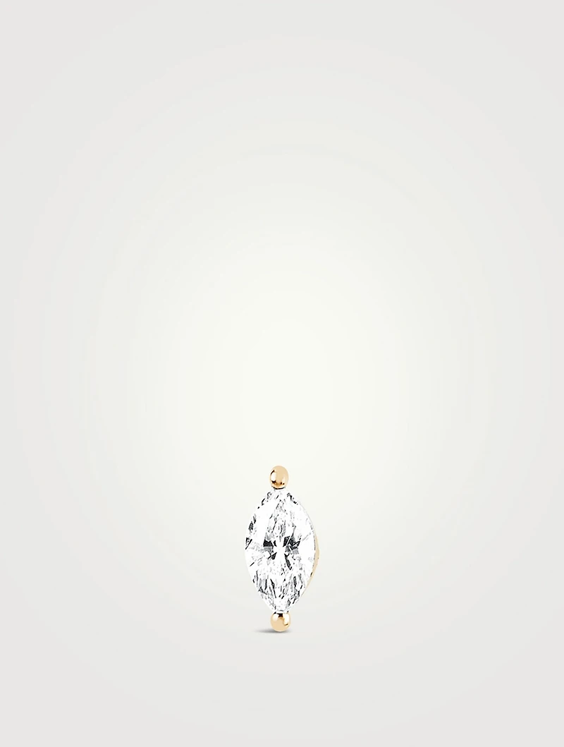 14K Gold Marquise Diamond Stud Earring