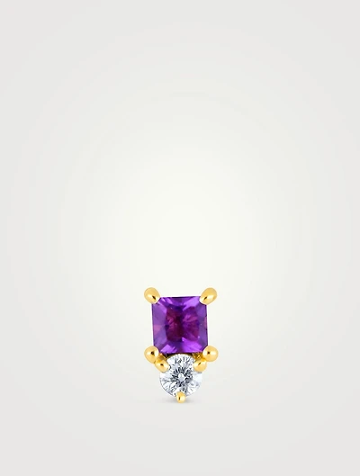 14K Gold February Birthstone Stud Earring With Amethyst And Diamond