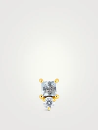 14K Gold March Birthstone Stud Earring With Aquamarine And Diamond