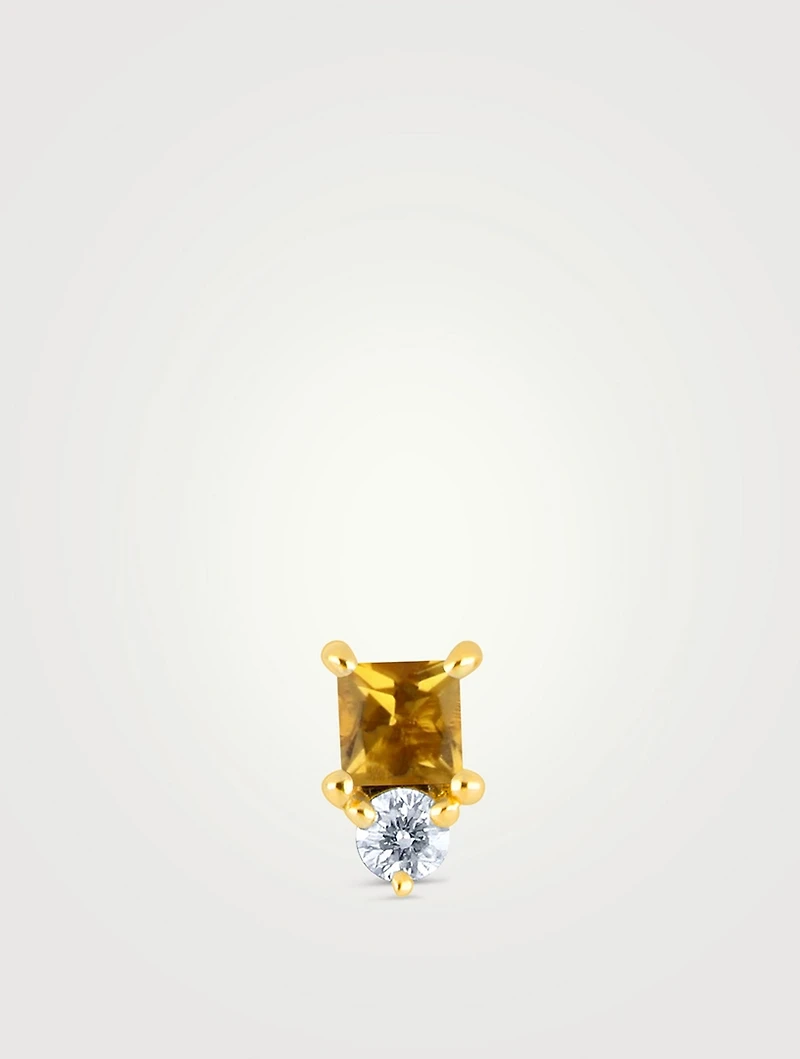 14K Gold November Birthstone Stud Earring With Citrine And Diamond
