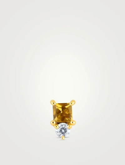 14K Gold November Birthstone Stud Earring With Citrine And Diamond