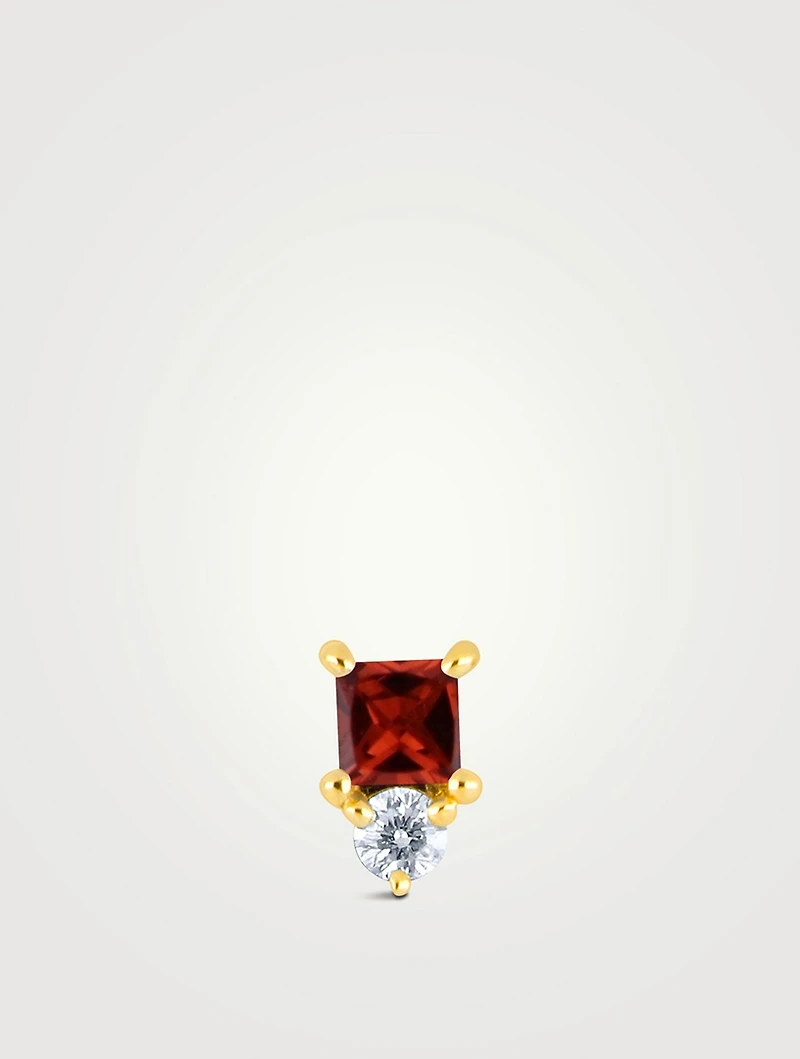 14K Gold January Birthstone Stud Earring With Garnet And Diamond
