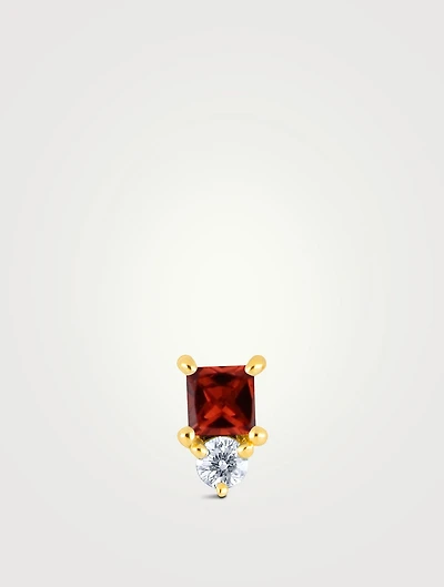 14K Gold January Birthstone Stud Earring With Garnet And Diamond