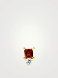 14K Gold January Birthstone Stud Earring With Garnet And Diamond