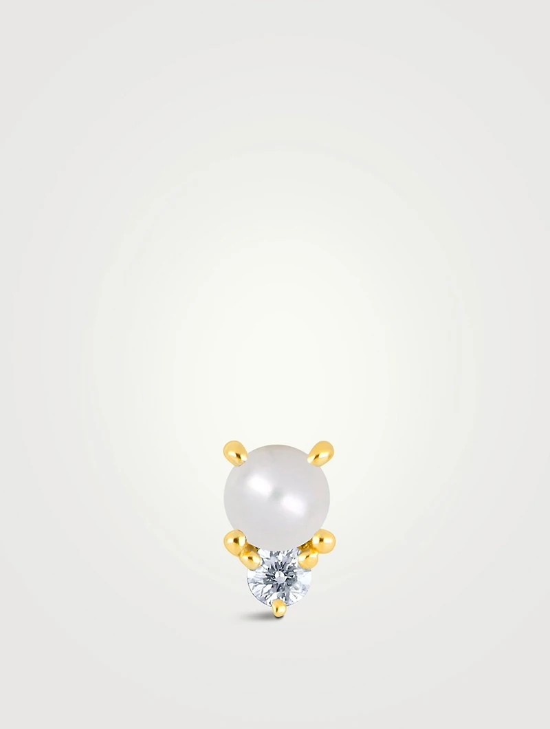 14K Gold June Birthstone Stud Earring With Pearl And Diamond
