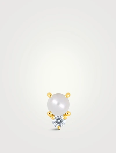 14K Gold June Birthstone Stud Earring With Pearl And Diamond