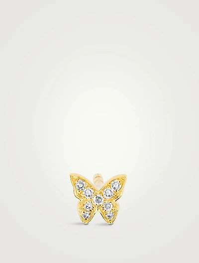 Baby 14K Gold Butterfly Stud Earring With Diamonds
